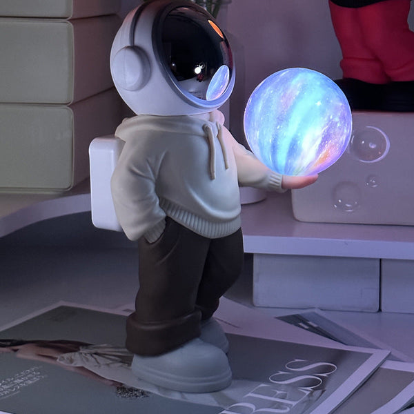 Elosung Holding A Dreamy Starry Sky (Beige Top + Brown Pants) Creative Astronaut Bluetooth With 3D Lighting Portable Wireless Moon Lamp Perfect Gift F