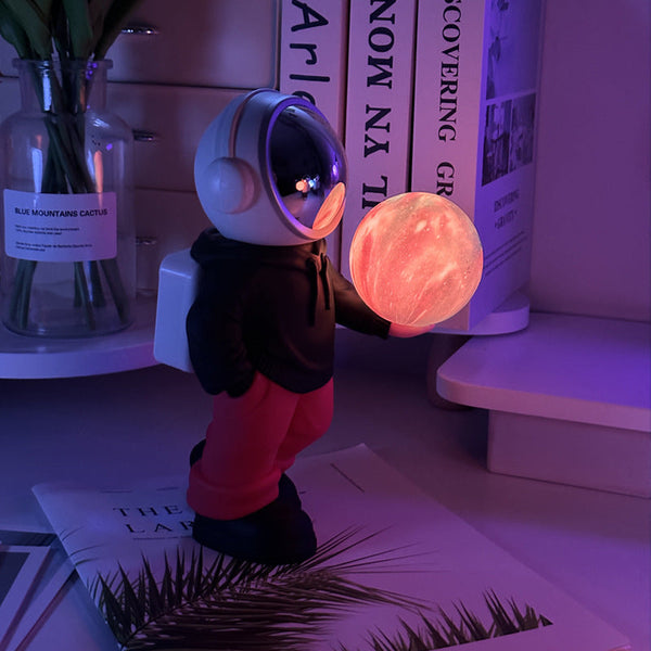Elosung Holding The Dreamy Starry Sky (Black Top + Red Pants) Creative Astronaut Bluetooth With 3D Lighting Portable Wireless Moon Lamp Perfect Gift F