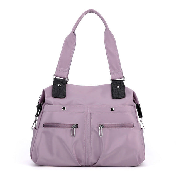 Elosung Purple Stylish Nylon Large Capacity Tote Bag For Work And Commute | Multi Pocket Shoulder Fashionable Canvas Women's Bags & Handbags