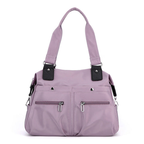 Elosung Purple Stylish Nylon Large Capacity Tote Bag For Work And Commute | Multi Pocket Shoulder Fashionable Canvas Women's Bags & Handbags