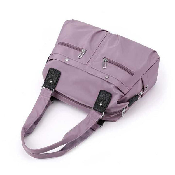 Elosung Purple Stylish Nylon Large Capacity Tote Bag For Work And Commute | Multi Pocket Shoulder Fashionable Canvas Women's Bags & Handbags