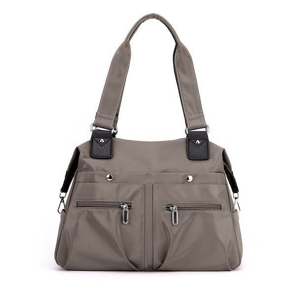 Elosung Brown Stylish Nylon Large Capacity Tote Bag For Work And Commute | Multi Pocket Shoulder Fashionable Canvas Women's Bags & Handbags
