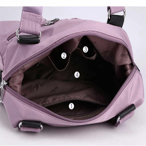 Elosung Brown Stylish Nylon Large Capacity Tote Bag For Work And Commute | Multi Pocket Shoulder Fashionable Canvas Women's Bags & Handbags