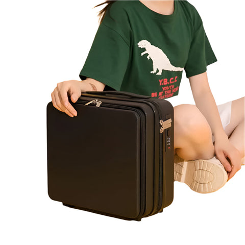 Elosung Black Mini 16 Inch Password Protected Abs Storage And Carry On Luggage Box | Front Opening Cosmetic Organizer Lightweight 1.46Kg Travel Case S