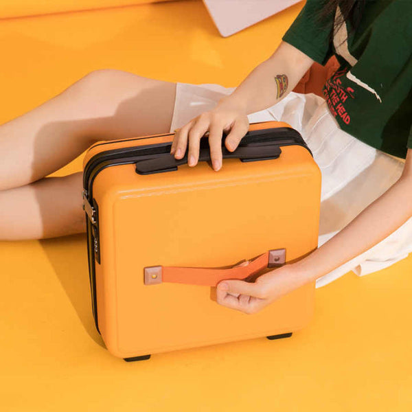Elosung Orange Mini 16 Inch Password Protected Abs Storage Carry On Luggage Box | Front Opening Cosmetic Organizer Lightweight 1.46Kg Travel Case Suit