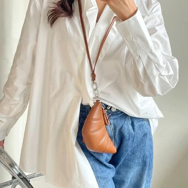 Elosung Black Cute Crossbody Coin Purse | Mini Croissant Design Shoulder Bag Small Leather Portable Makeup & Earphone Pouch Women's Bags & Handbags