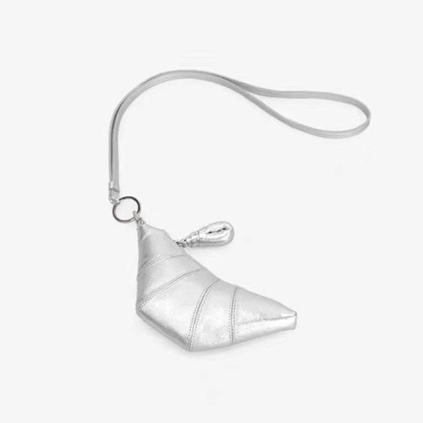 Elosung Silver Cute Crossbody Coin Purse Mini Croissant Design Shoulder Bag Small Leather Portable Makeup And Earphone Pouch Women's Bags & Handbags