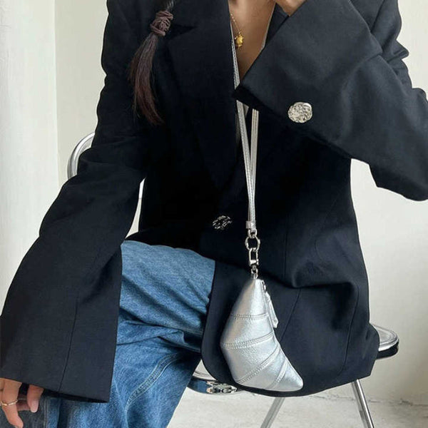 Elosung Silver Cute Crossbody Coin Purse Mini Croissant Design Shoulder Bag Small Leather Portable Makeup And Earphone Pouch Women's Bags & Handbags