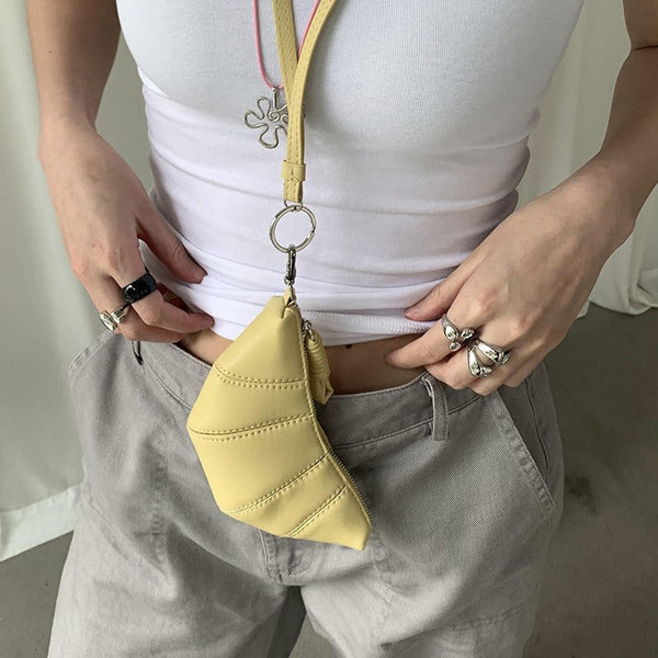 Elosung Yellow Cute Crossbody Coin Purse | Mini Croissant Design Shoulder Bag Small Leather Portable Makeup & Earphone Pouch Women's Bags & Handbags