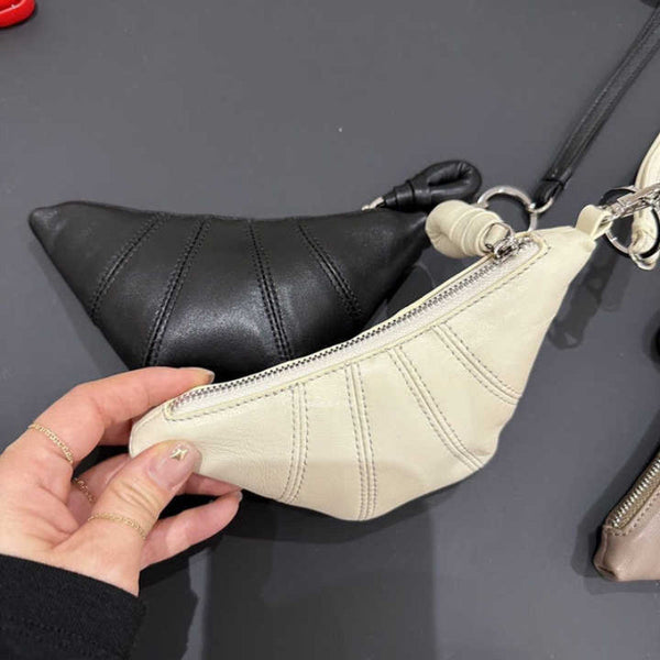 Elosung Yellow Cute Crossbody Coin Purse | Mini Croissant Design Shoulder Bag Small Leather Portable Makeup & Earphone Pouch Women's Bags & Handbags