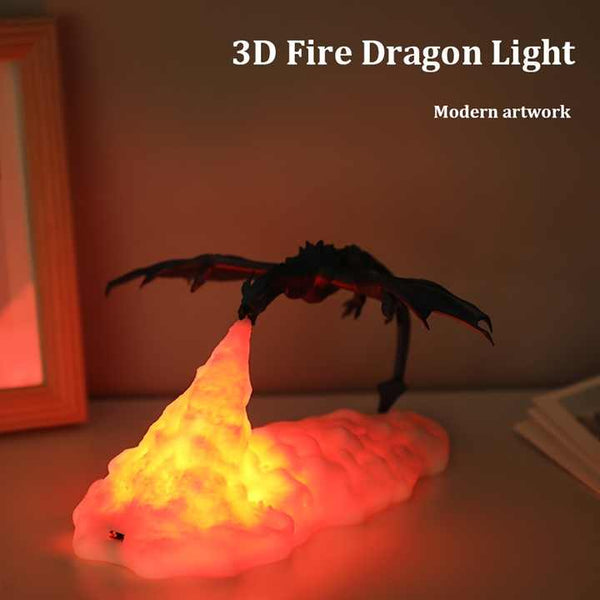 Elosung Red Fire Dragon 3D Printed Led Flame Night Light Unique Decorative Lamp For Desk Bedroom Gift Ideas Night Lights