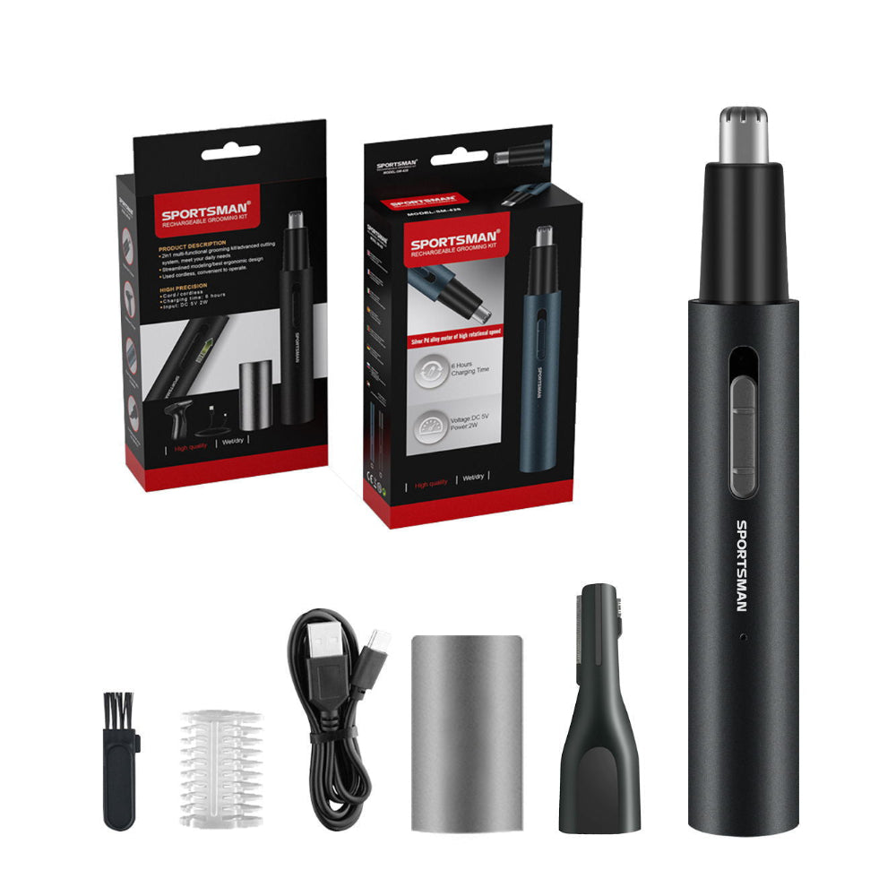 Elosung Black Electric Nose Hair Trimmer With Sideburn Cutter Portable Usb Rechargeable Grooming Kit Clippers & Trimmers