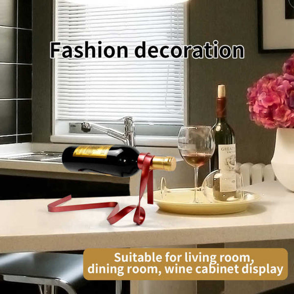 Elosung Black Modern Ribbon Wine Bottle Holder Creative Floating Rack For Home And Bar Decor Racks