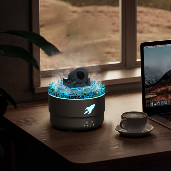 Elosung White Creative Cannon Shaped Aromatherapy Diffuser With Colorful Led Lights 280Ml Ultrasonic Humidifier Dual Mist Modes Desktop Small Air Fres