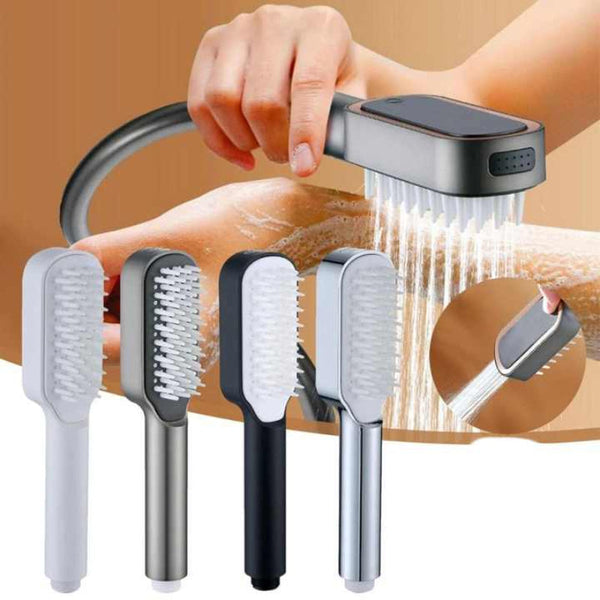 Elosung Silver Handheld Shower Head With Silicone Brush And Massage Function High Pressure Water Spray Shower Heads & Combos