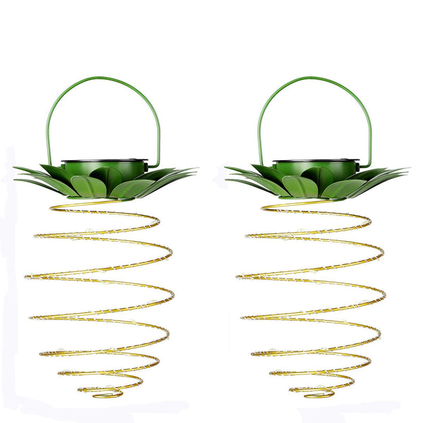Elosung 2 Pcs 30 Leds Solar Pineapple Lantern Outdoor Decorative Hanging Light Waterproof Iron Art Powered Garden String String Lights