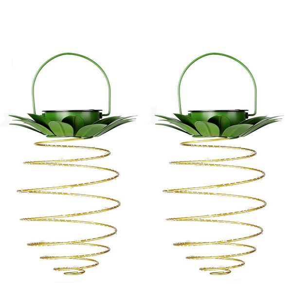 Elosung 2 Pcs 60 Leds Solar Pineapple Lantern Outdoor Decorative Hanging Light Waterproof Iron Art Powered Garden String String Lights