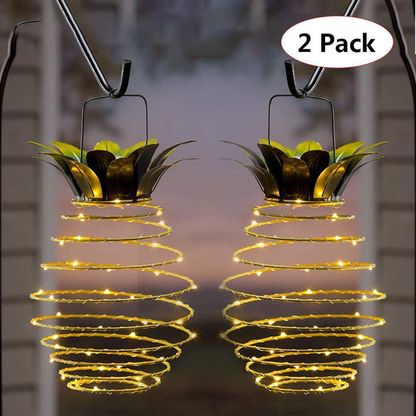 Elosung 2 Pcs 60 Leds Solar Pineapple Lantern Outdoor Decorative Hanging Light Waterproof Iron Art Powered Garden String String Lights