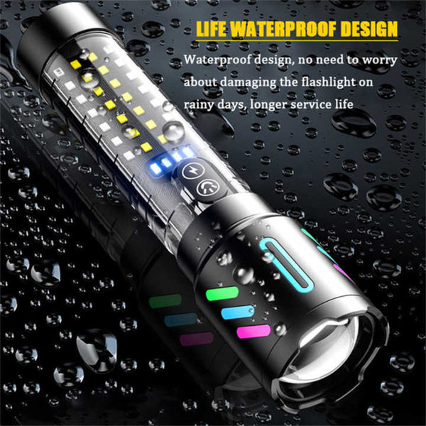 Elosung Led Rechargeable Laser Flashlight Multifunctional Type C Strong Light Torch With Zoom Flashlights