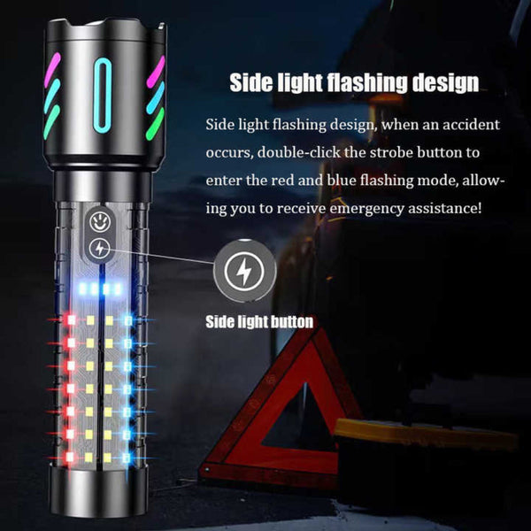 Elosung Led Rechargeable Laser Flashlight Multifunctional Type C Strong Light Torch With Zoom Flashlights