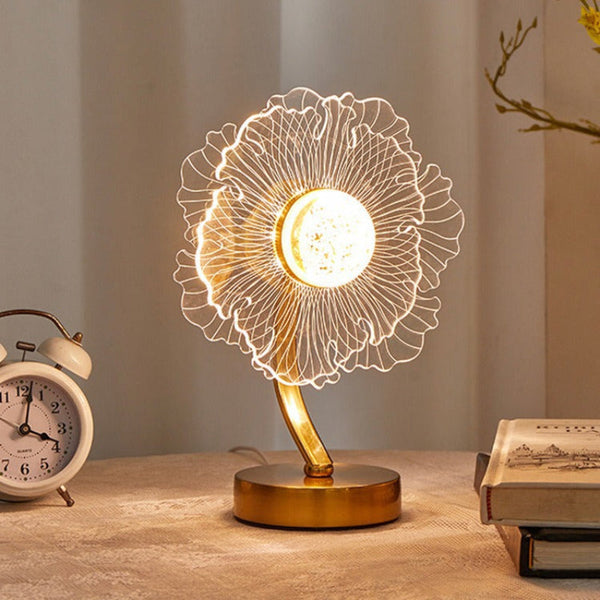 Elosung Sunflower Shape Luxury Acrylic Table Lamp Modern Usb Powered Night Light | Decorative For Bedroom Living Room And Bedside Compact Design With