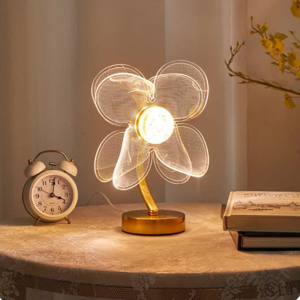 Elosung Four Leaf Clover Shape Luxury Acrylic Table Lamp Modern Usb Powered Night Light | Decorative For Bedroom Living Room And Bedside Compact Desig