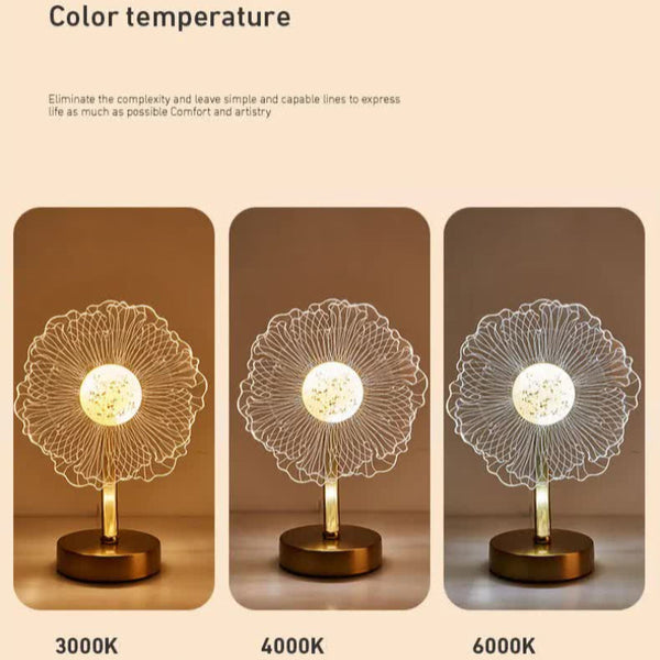 Elosung Flower Shape Luxury Acrylic Table Lamp Modern Usb Powered Night Light | Decorative For Bedroom Living Room And Bedside Compact Design With 3 C