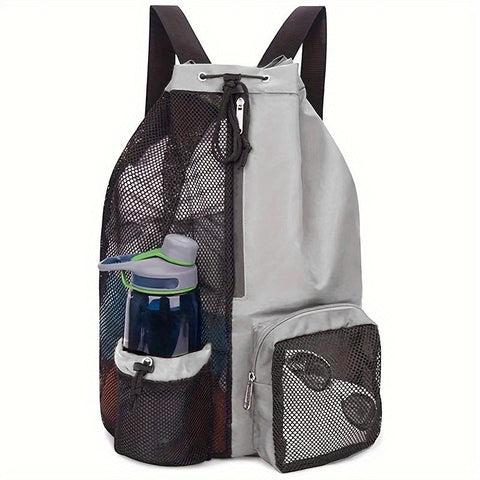 Elosung Light Grey Mesh Drawstring Swim Backpack With Wet Pocket Lightweight Beach Gym Outdoor Sports Bag 245G Dry Bags