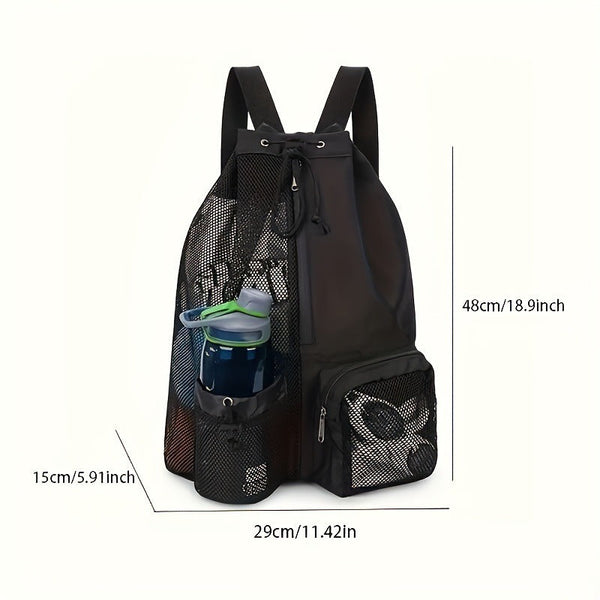 Elosung Light Grey Mesh Drawstring Swim Backpack With Wet Pocket Lightweight Beach Gym Outdoor Sports Bag 245G Dry Bags