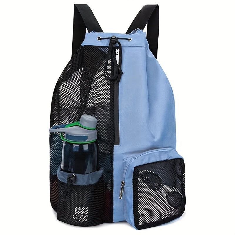 Elosung Blue Mesh Drawstring Swim Backpack With Wet Pocket Lightweight Beach Gym Outdoor Sports Bag 245G Gym Bags