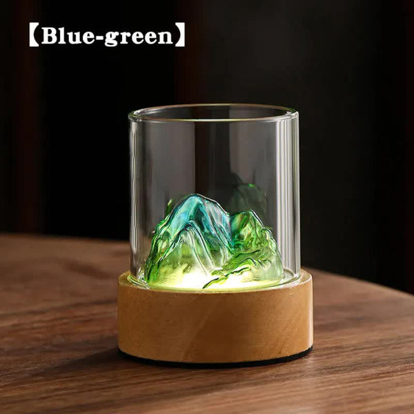 Elosung Blue Green Glass Mountain Ambient Night Light Usb Rechargeable Touch Control Bedside Lamp Adjustable 3 Color Night Lights