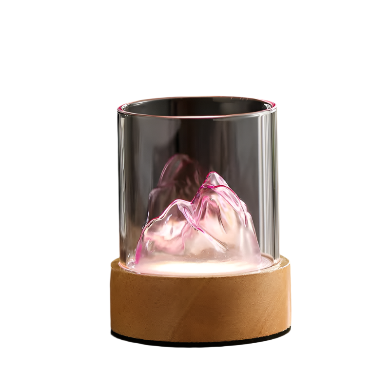 Elosung Pink Glass Mountain Ambient Night Light Usb Rechargeable Touch Control Bedside Lamp Adjustable 3 Color Night Lights