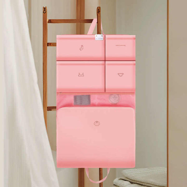 Elosung Dark Pink Travel Storage Organizer Bag Multi Compartment Lightweight Foldable Luggage For Clothes Underwear And Accessories Portable Durable P