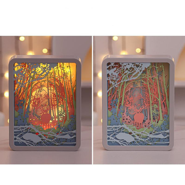 Elosung Deer In The Deep Forest 3D Paper Carving Night Light Usb Or Battery Powered Decorative Bedside Lamp | Atmosphere Bedroom Creative Starry And L