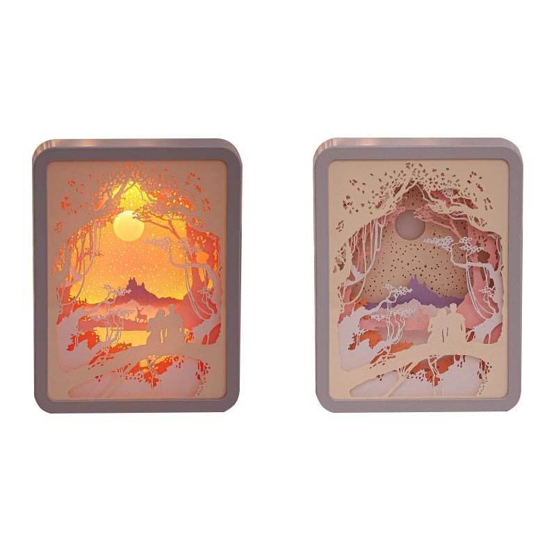 Elosung Moonlight Lovers 3D Paper Carving Night Light Usb Or Battery Powered Decorative Bedside Lamp | Atmosphere For Bedroom Creative Starry And Litt