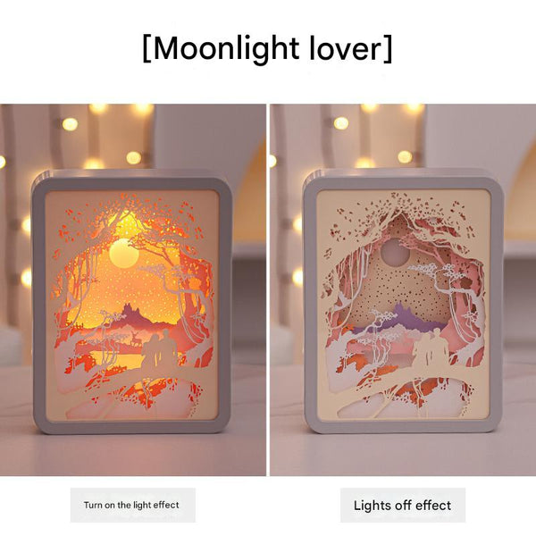 Elosung Moonlight Lovers 3D Paper Carving Night Light Usb Or Battery Powered Decorative Bedside Lamp | Atmosphere For Bedroom Creative Starry And Litt