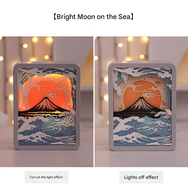 Elosung Moon Over The Sea 3D Paper Carving Night Light Usb Or Battery Powered Decorative Bedside Lamp | Atmosphere For Bedroom Creative Starry And Lit