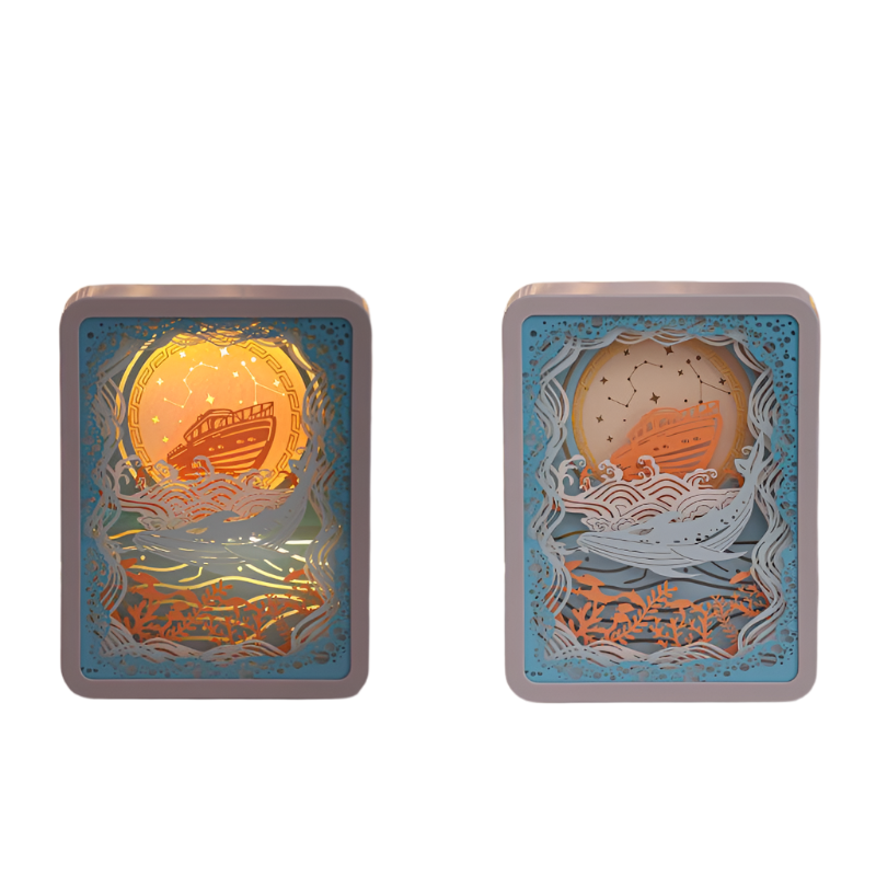 Elosung Whale Watching In The Blue Sea 3D Paper Carving Night Light Usb Or Battery Powered Decorative Bedside Lamp | For Bedroom Creative Starry And L