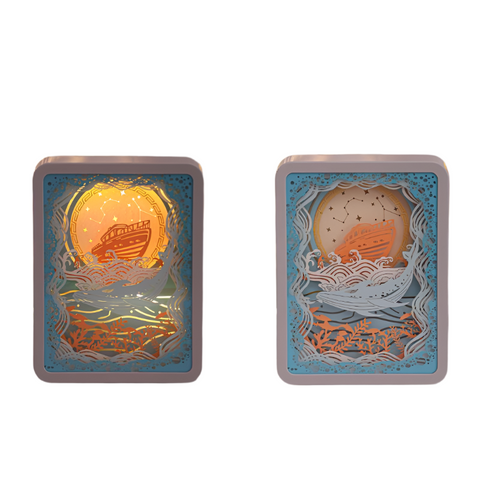 Elosung Whale Watching In The Blue Sea 3D Paper Carving Night Light Usb Or Battery Powered Decorative Bedside Lamp | For Bedroom Creative Starry And L