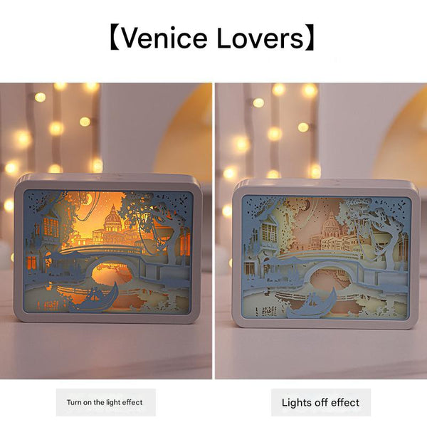 Elosung Venice Lovers 3D Paper Carving Night Light Usb Or Battery Powered Decorative Bedside Lamp | For Bedroom Creative Starry And Little Prince Desi