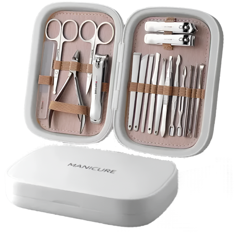 Elosung White 18 Piece Manicure And Pedicure Set Stainless Steel Nail Clipper Kit | Professional Care Grooming Tools Compact Portable Case Manicure &