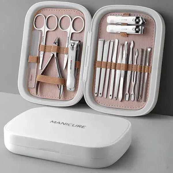 Elosung White 18 Piece Manicure And Pedicure Set Stainless Steel Nail Clipper Kit | Professional Care Grooming Tools Compact Portable Case Manicure &