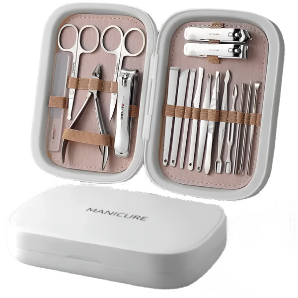 Elosung White 18 Piece Manicure And Pedicure Set Stainless Steel Nail Clipper Kit | Professional Care Grooming Tools Compact Portable Case Manicure &