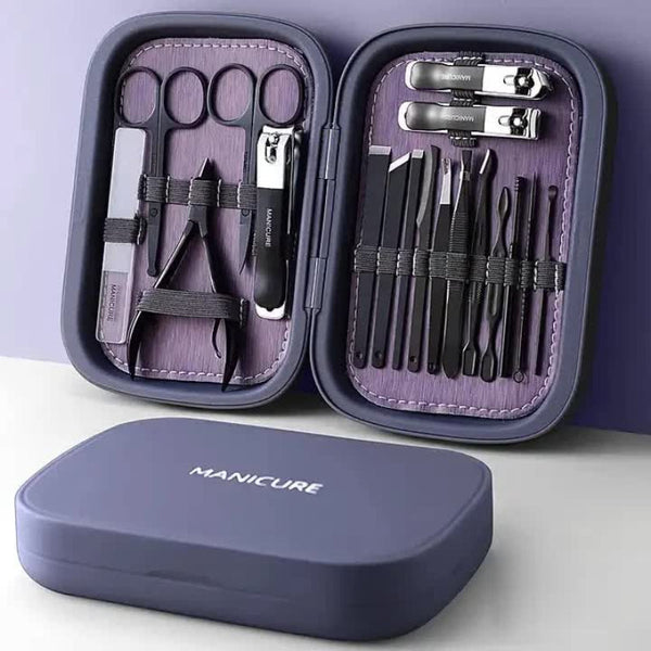 Purple 18 Piece Manicure And Pedicure Set Stainless Steel Nail Clipper Kit | Professional Care Grooming Tools Compact Portable Case Manicure & Pedicur
