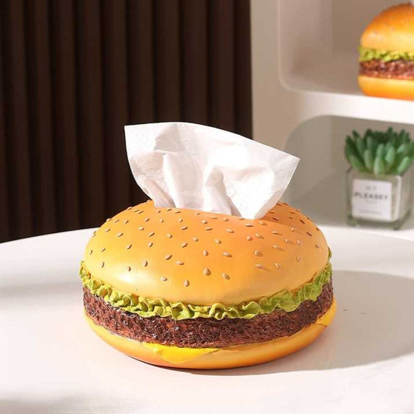 Elosung Round Creative Burger Tissue Box Fun American Style Cartoon Paper Towel Holder For Home Decor And Gifts Tissue Box Covers