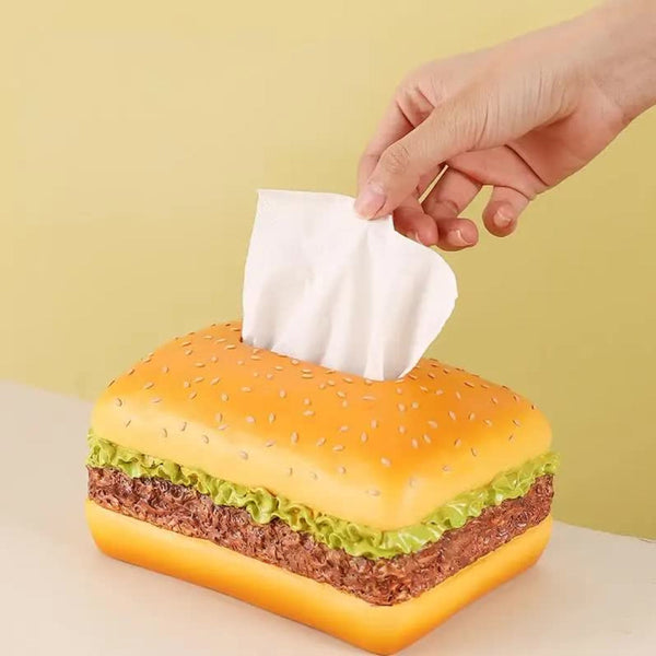 Elosung Square Creative Burger Tissue Box Fun American Style Cartoon Paper Towel Holder For Home Decor And Gifts Tissue Box Covers