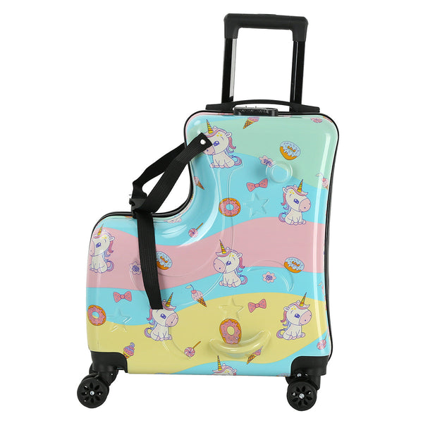 Elosung Colorful Kids Ride On Luggage A 20 Inch Cartoon Travel Suitcase With Footrest Durable Rolling Carry For Children Suitcases