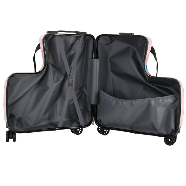Elosung Pink Kids Ride On Luggage 20 Inch Cartoon Travel Suitcase With Footrest Durable Rolling Carry For Children Suitcases