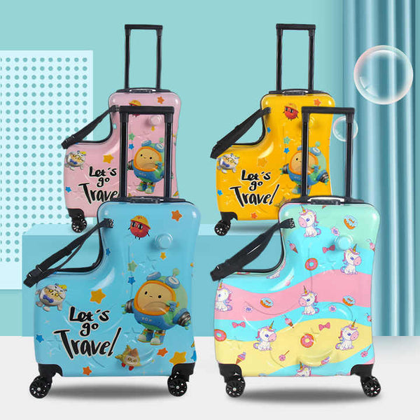 Elosung Yellow Kids Ride On Luggage 20 Inch Cartoon Travel Suitcase With Footrest Durable Rolling Carry For Children Suitcases
