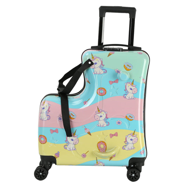 Elosung Yellow Kids Ride On Luggage 20 Inch Cartoon Travel Suitcase With Footrest Durable Rolling Carry For Children Suitcases